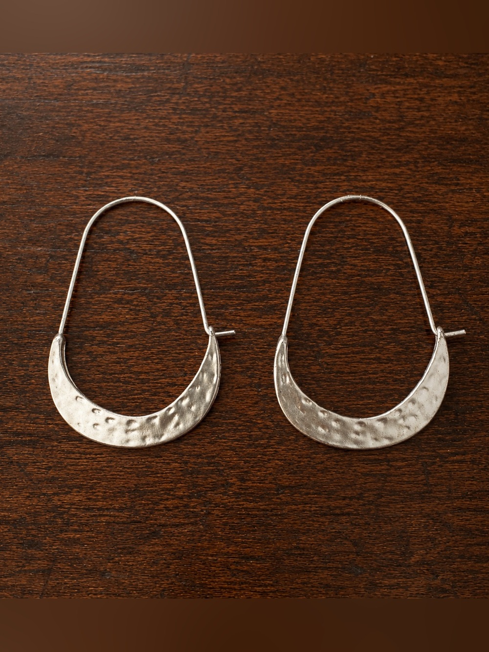 Silver Hammered Crescent Hoop Earrings - Women Jewelry